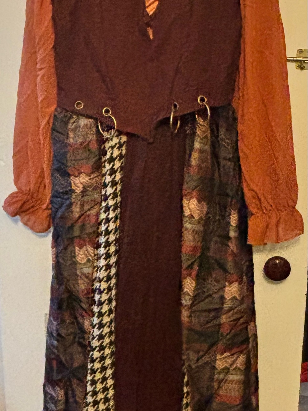 Disney Mixed Patchwork Maxi Dress in Rust and Brown